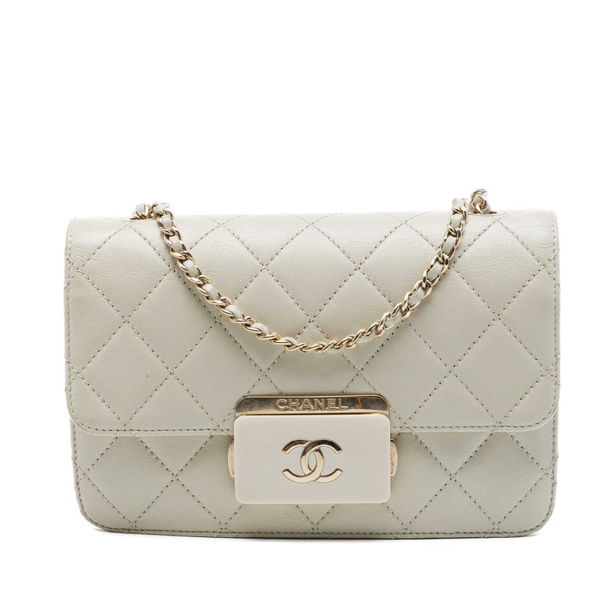 Chanel Mini Sheepskin Beauty Lock Flap — White