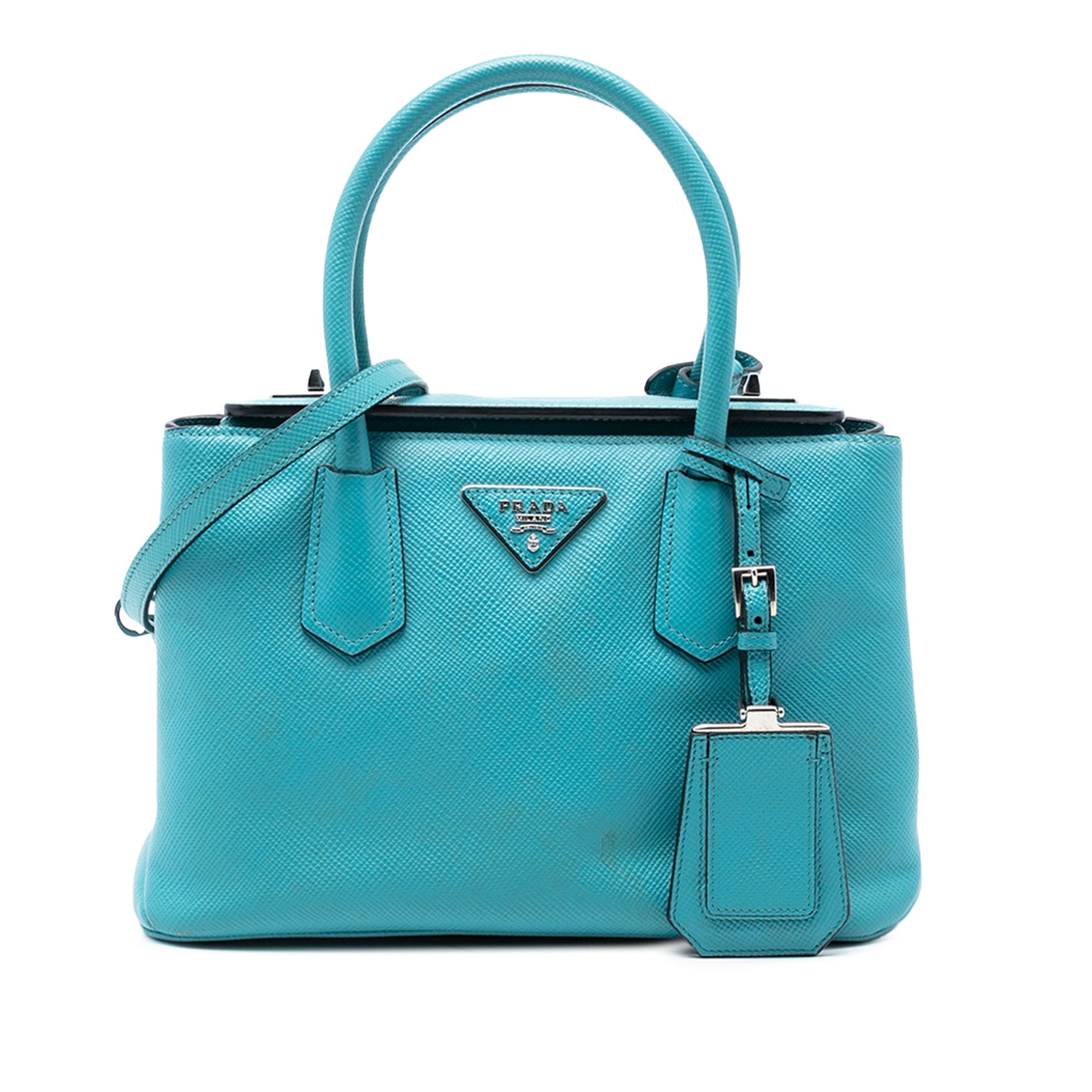 Prada Small Saffiano Cuir Turnlock Twin Satchel