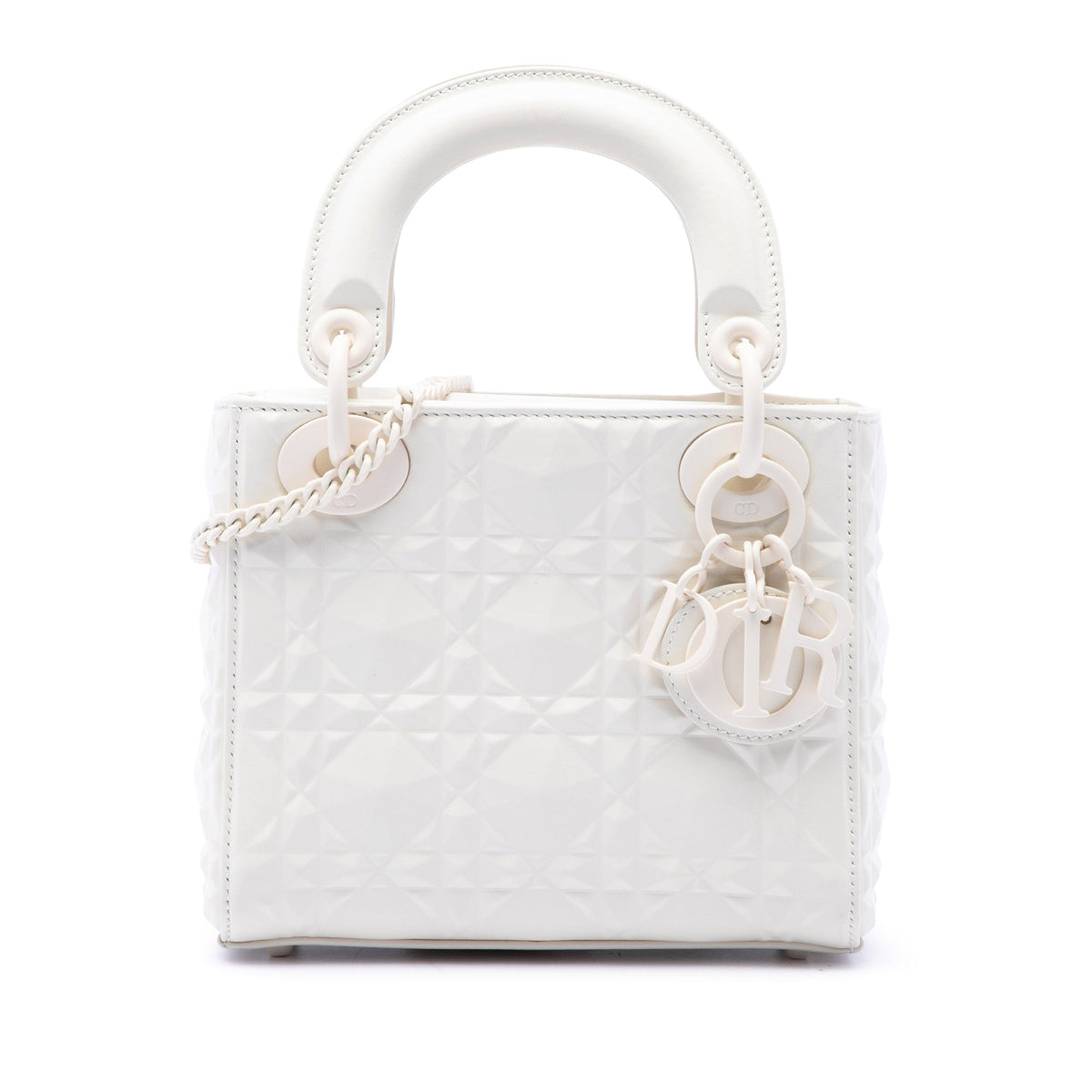 Dior Mini Ultra Matte Calfskin Diamond Cannage Lady Dior — White