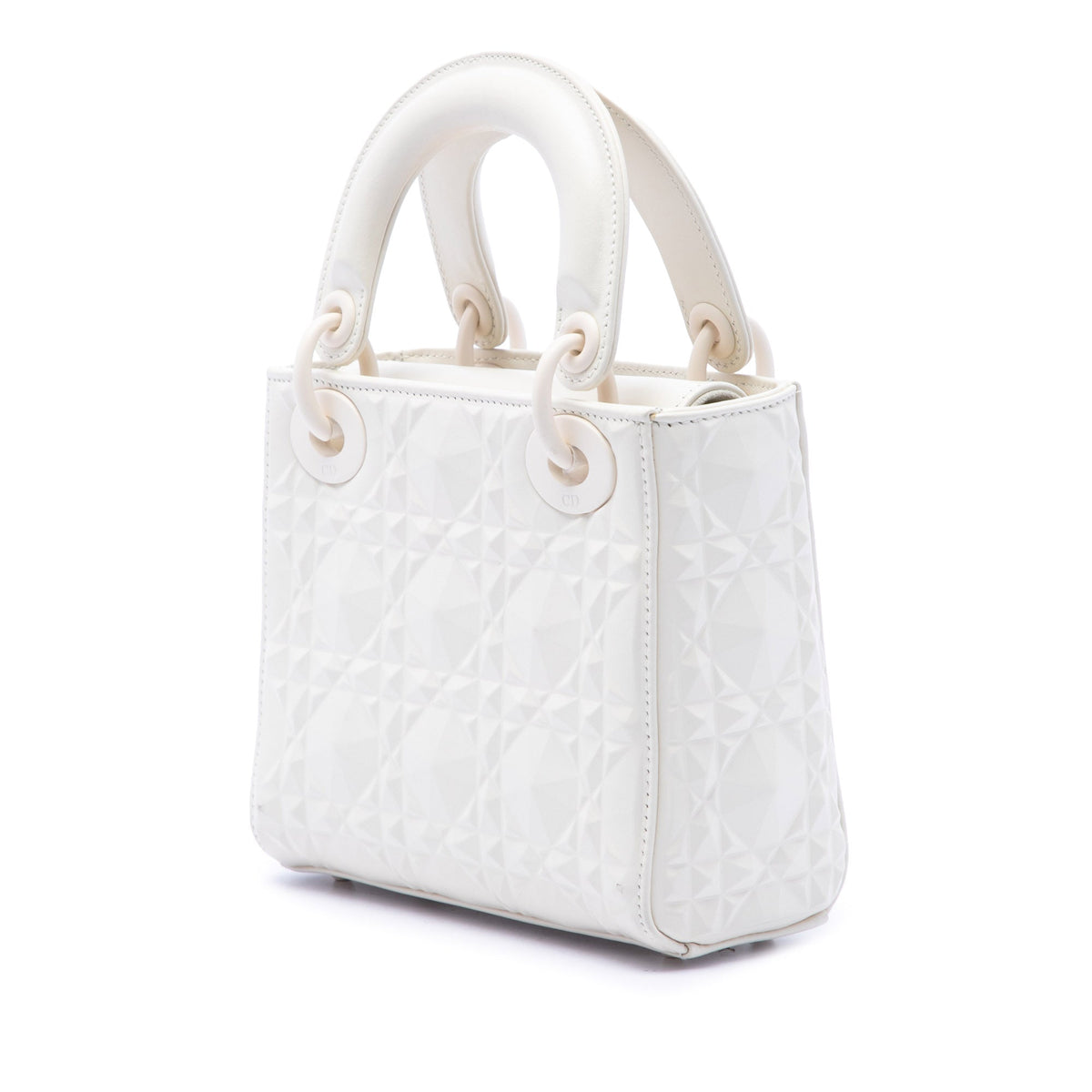 Dior Mini Ultra Matte Calfskin Diamond Cannage Lady Dior — White
