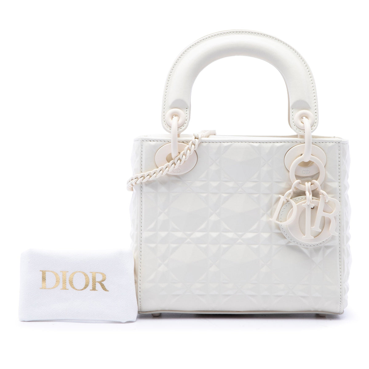 Dior Mini Ultra Matte Calfskin Diamond Cannage Lady Dior — White