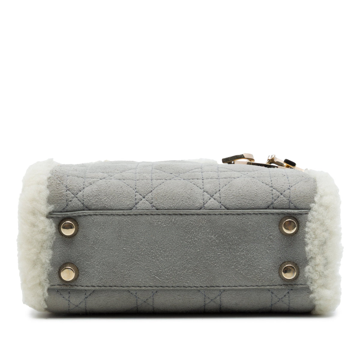 Dior Mini Shearling Trimmed Suede Cannage Lady Dior — Gray