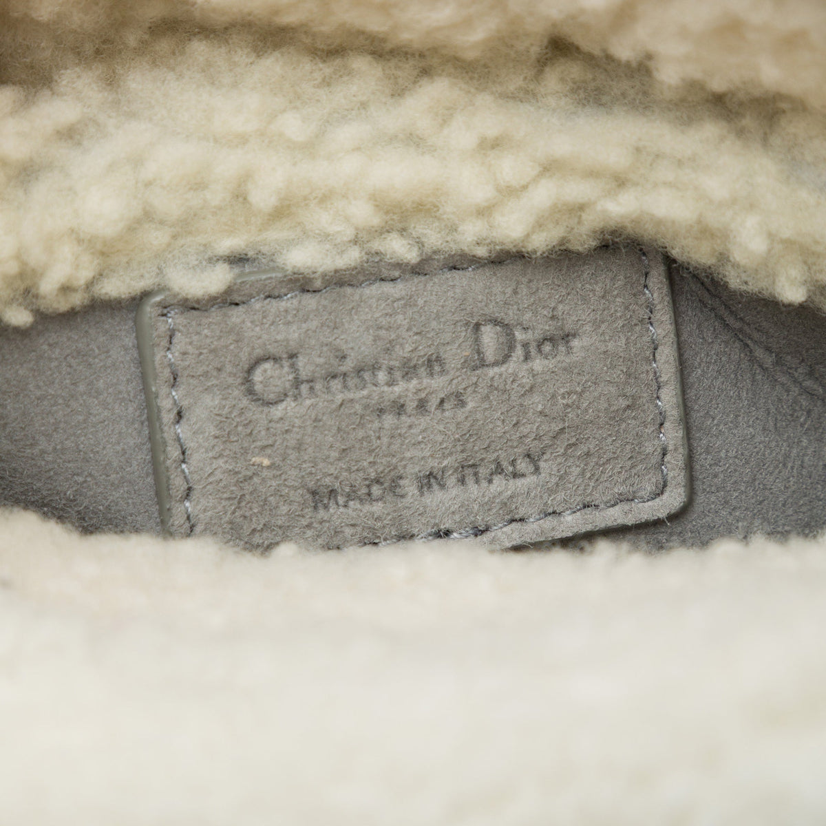 Dior Mini Shearling Trimmed Suede Cannage Lady Dior — Gray