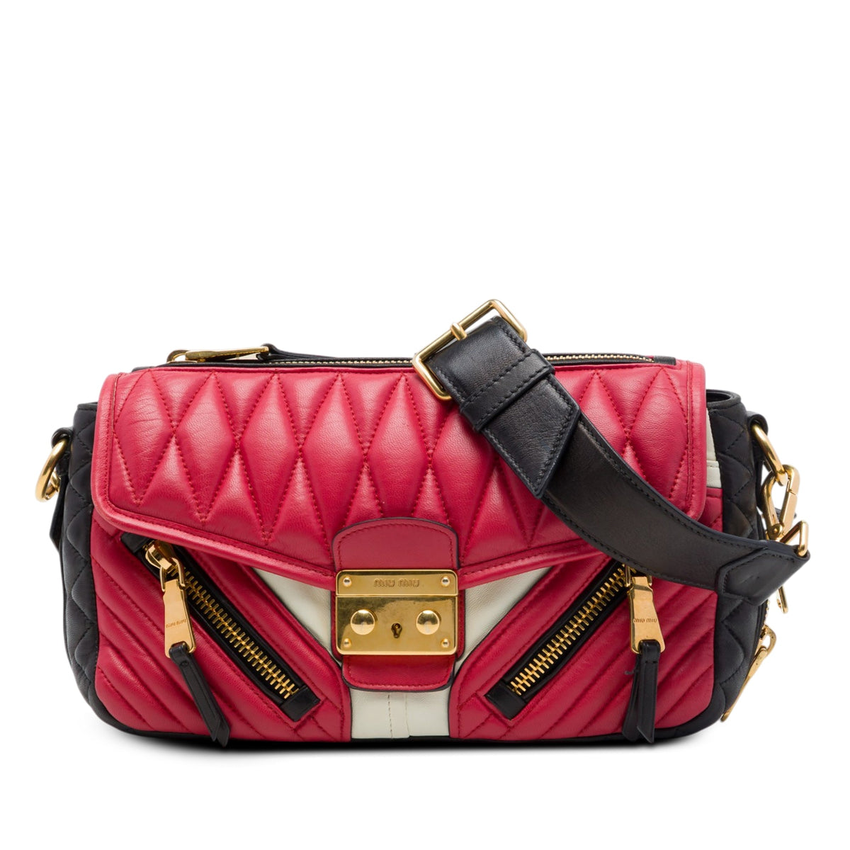 Miu Miu Tricolor Nappa Biker Twin Pocket Crossbody — Red