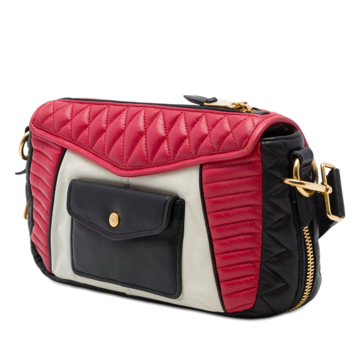 Miu Miu Tricolor Nappa Biker Twin Pocket Crossbody — Red