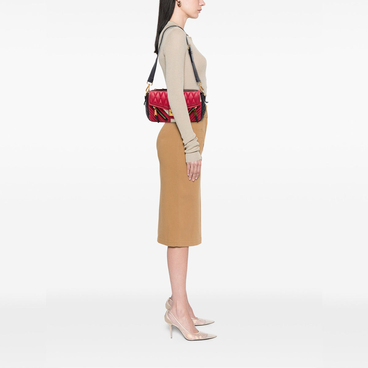 Miu Miu Tricolor Nappa Biker Twin Pocket Crossbody — Red