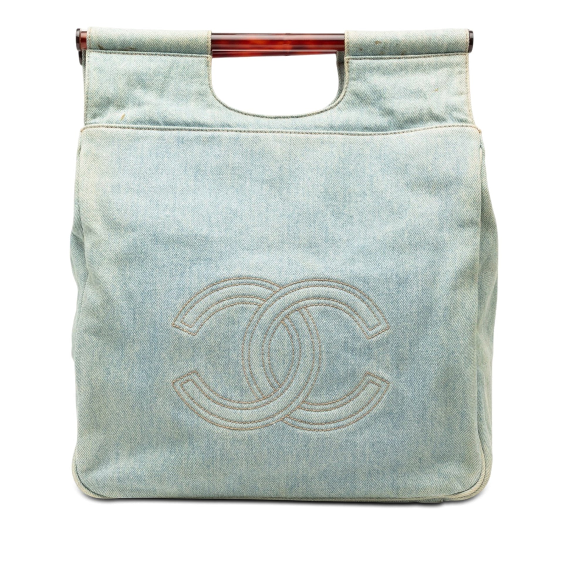 Chanel CC Denim Tortoise Handle Tote