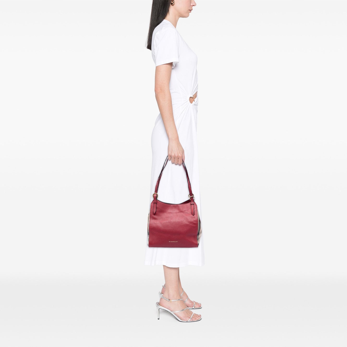 Small Leather and House Check Canvas Canterbury Tote