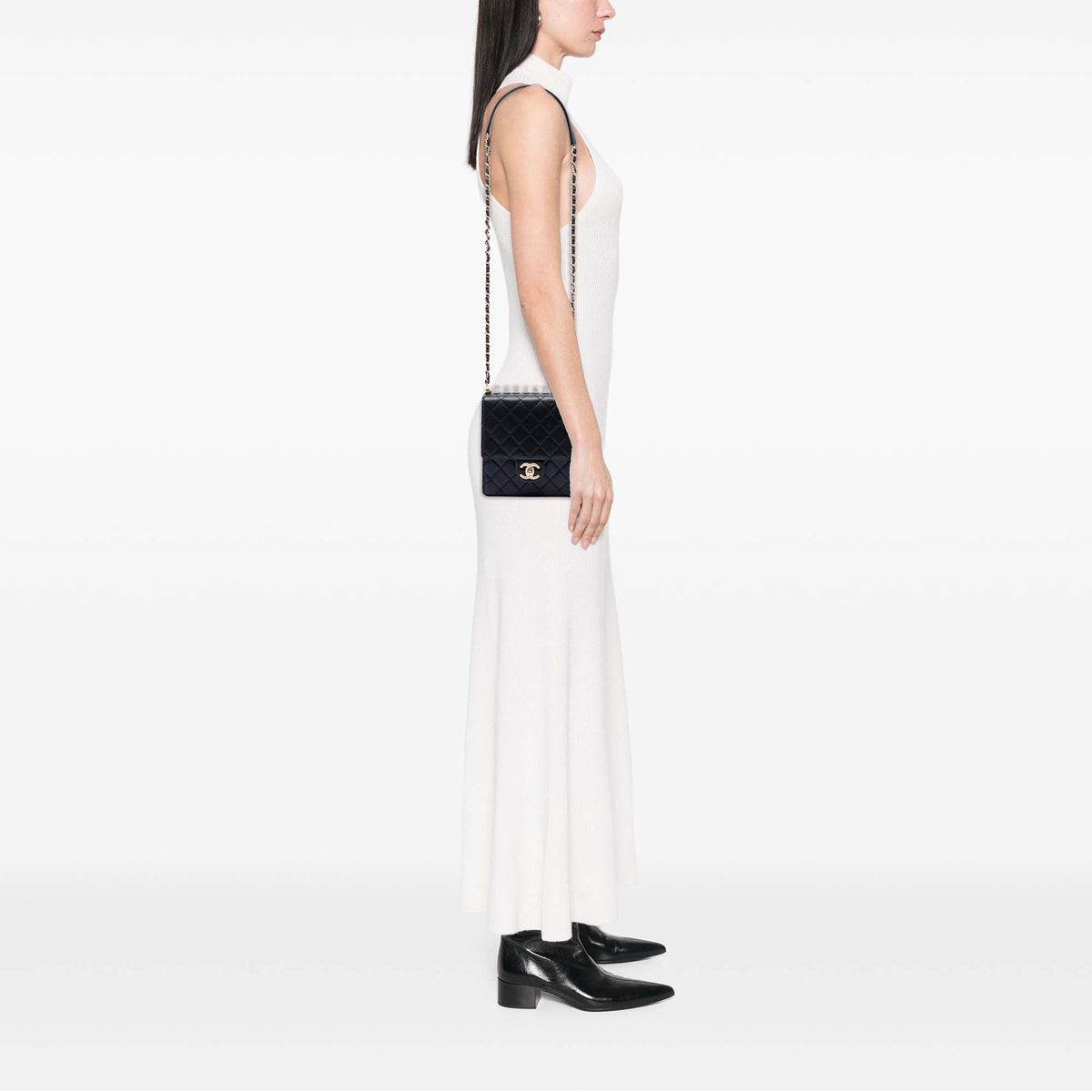 Chanel Small Quilted Lambskin Chic Pearls Flap — Black