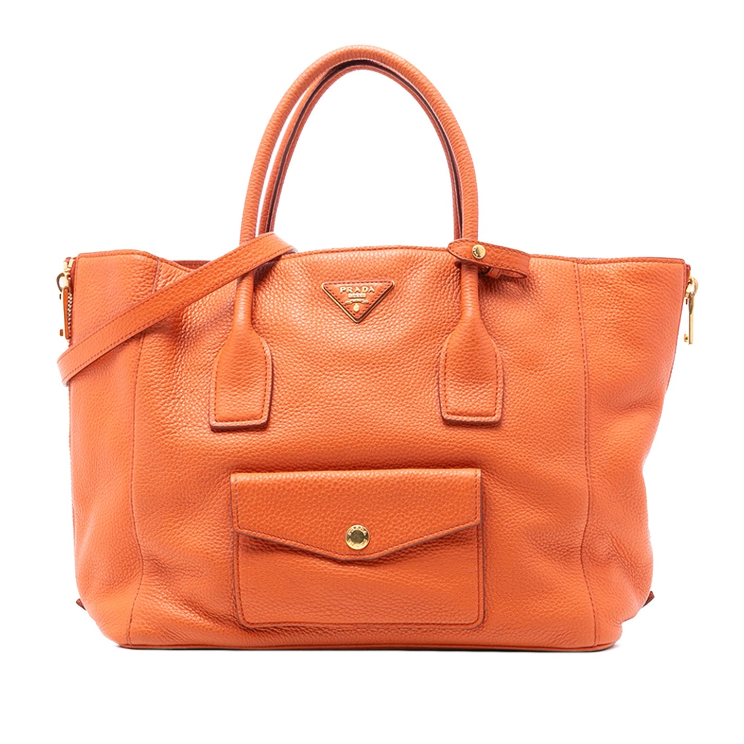 Prada Vitello Daino Side Zip Twin Pocket Open Convertible Tote