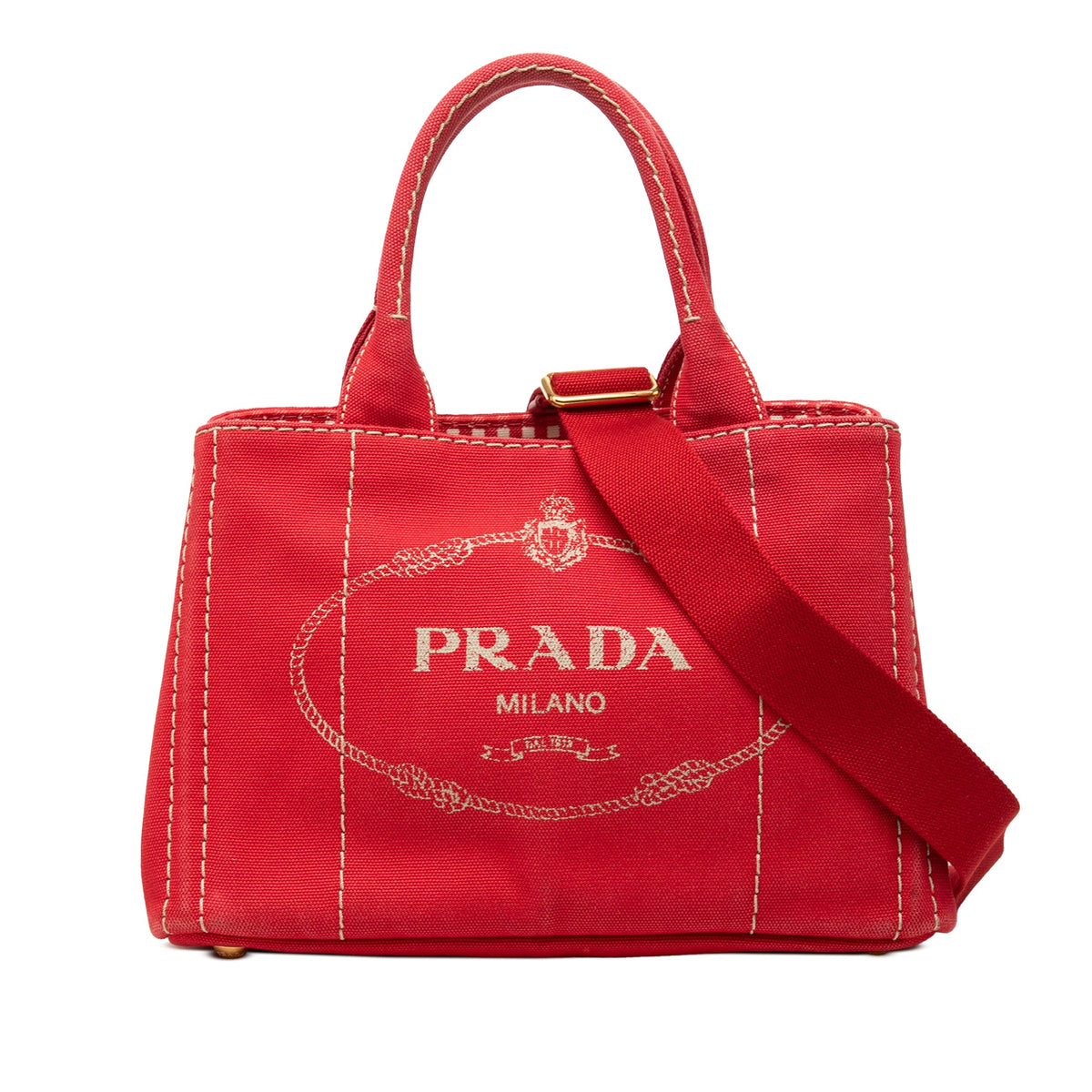 Prada Small Canvas Canapa Logo Tote — Red