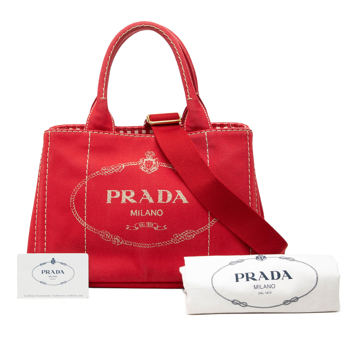 Prada Small Canvas Canapa Logo Tote — Red