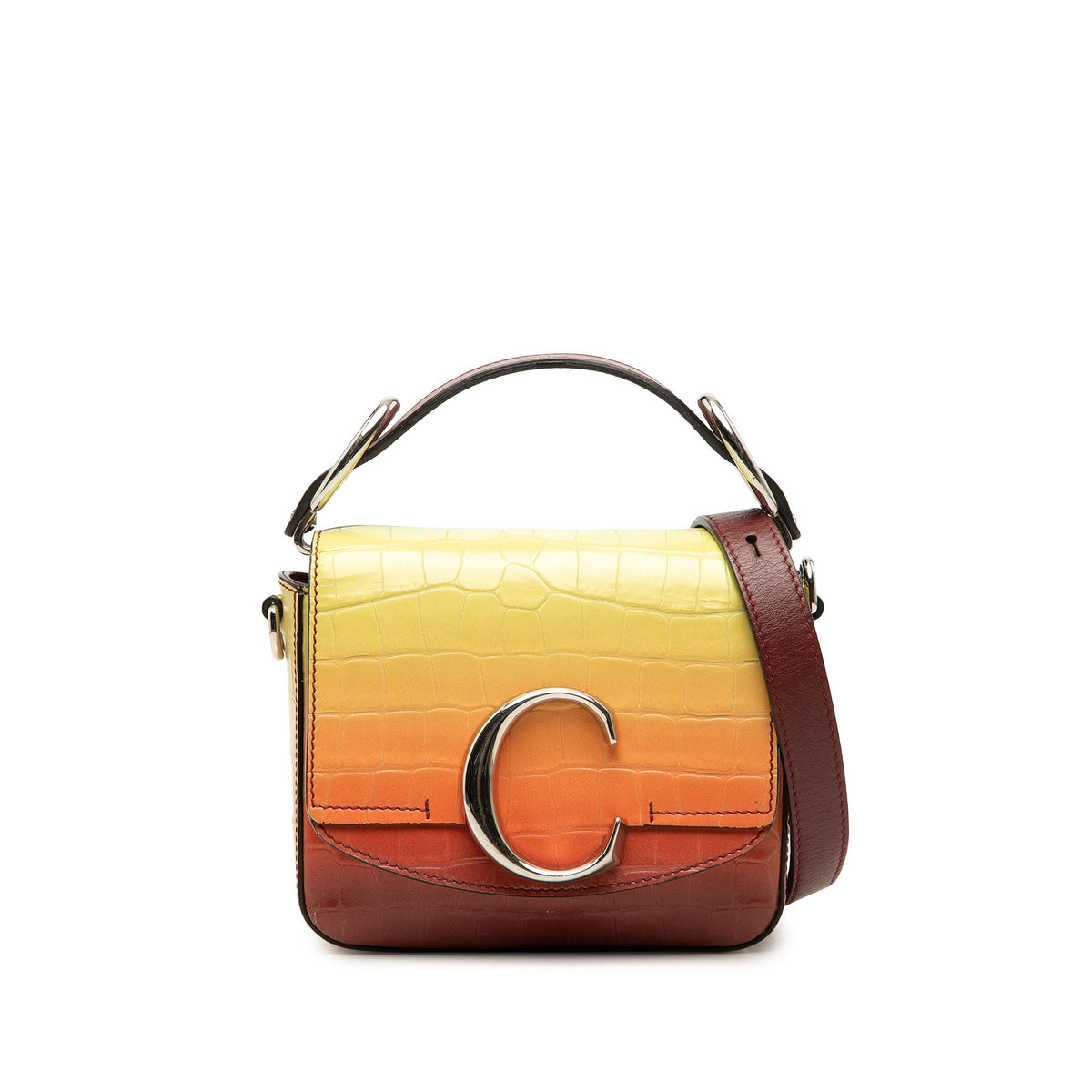 Chloé Mini Ombre Croc Embossed Leather C Satchel — Yellow