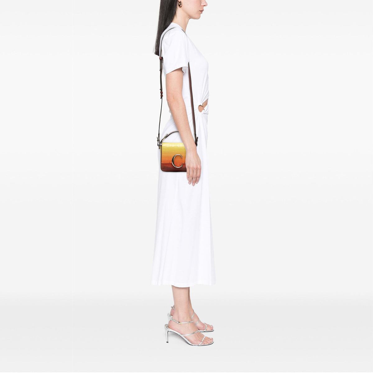 Chloé Mini Ombre Croc Embossed Leather C Satchel — Yellow