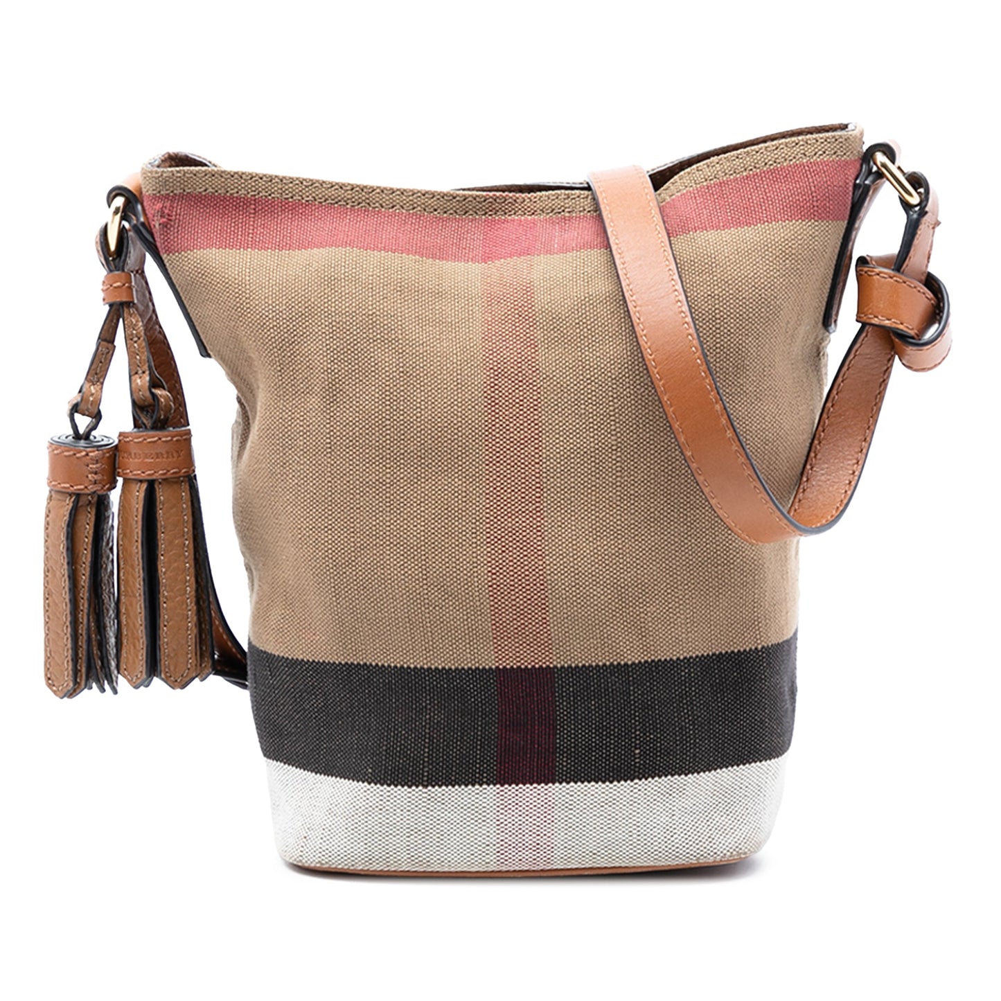Burberry Mini Mega Check Canvas Ashby Tassel Bucket Bag