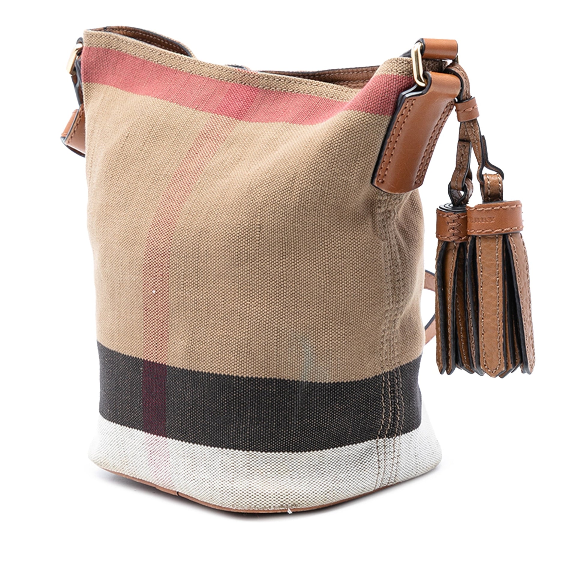 Burberry Mini Mega Check Canvas Ashby Tassel Bucket Bag