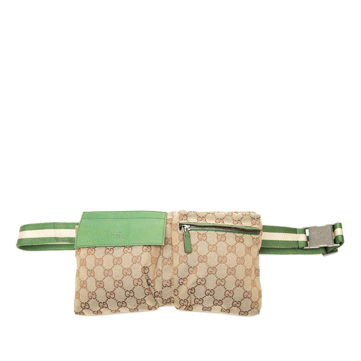 Gucci GG Canvas Web Double Pocket Belt Bag — Green