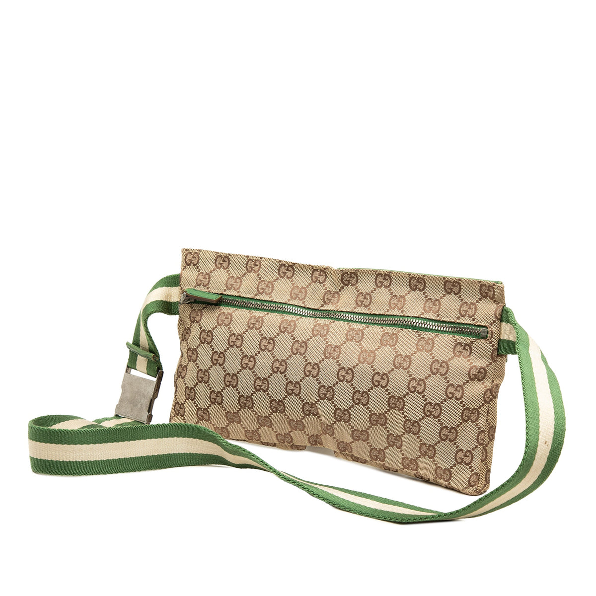 Gucci GG Canvas Web Double Pocket Belt Bag — Green