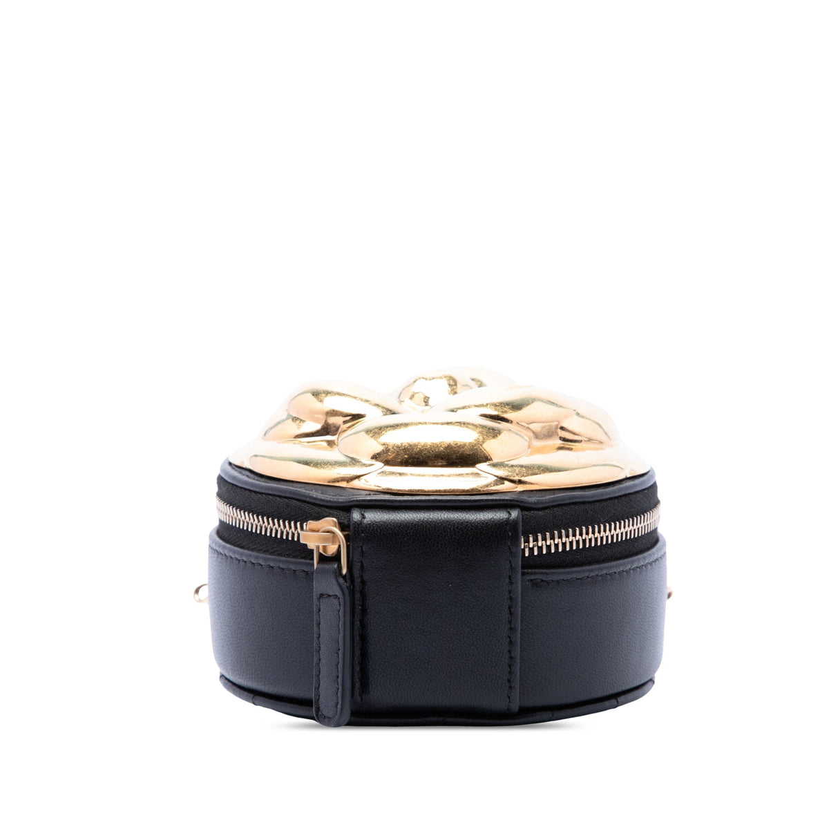 Chanel CC Lambskin and Metal Camellia Round Clutch with Chain