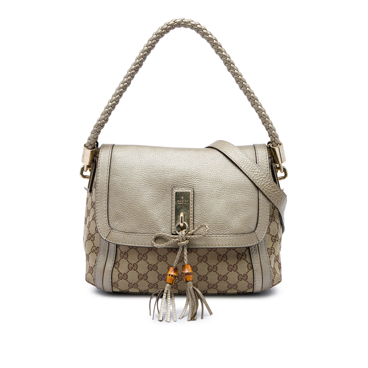 Gucci GG Canvas Bella Flap Satchel — Beige