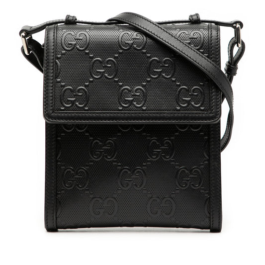 Gucci GG Embossed Leather Flap Crossbody