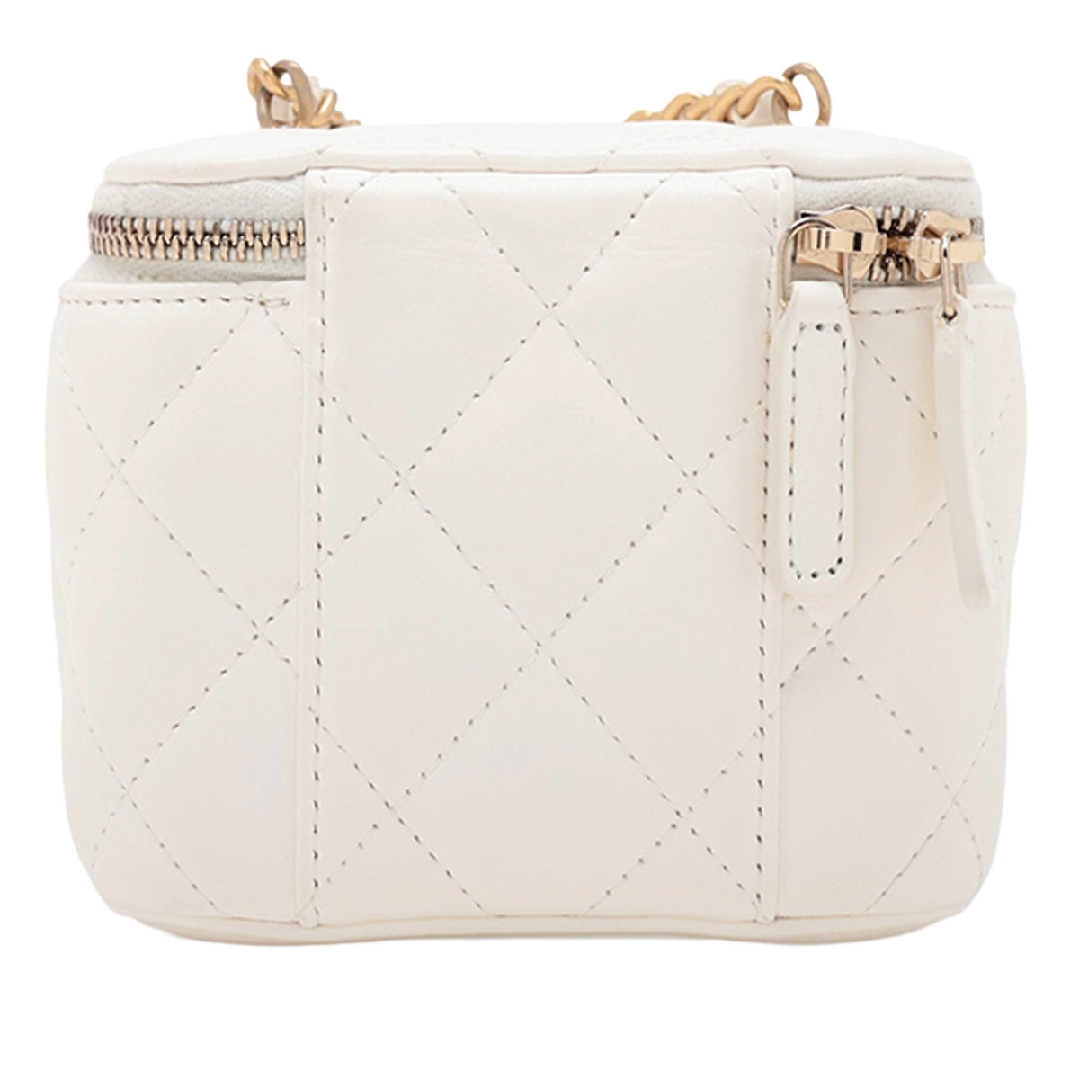 Chanel Mini CC Quilted Lambskin Pearl Crush Vanity Case With Chain — White