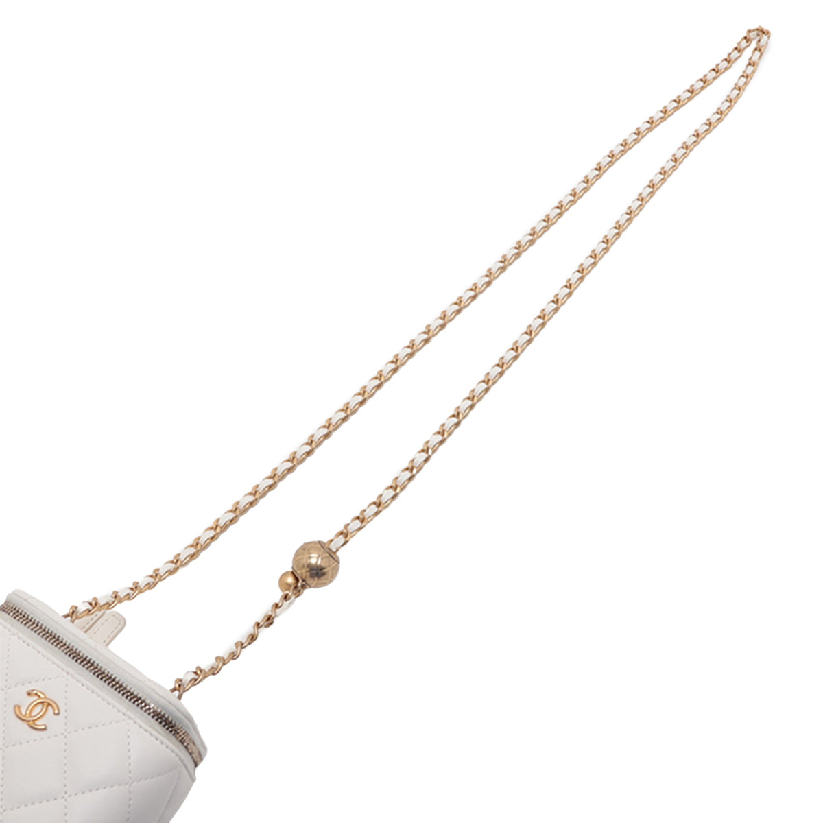 Chanel Mini CC Quilted Lambskin Pearl Crush Vanity Case With Chain — White