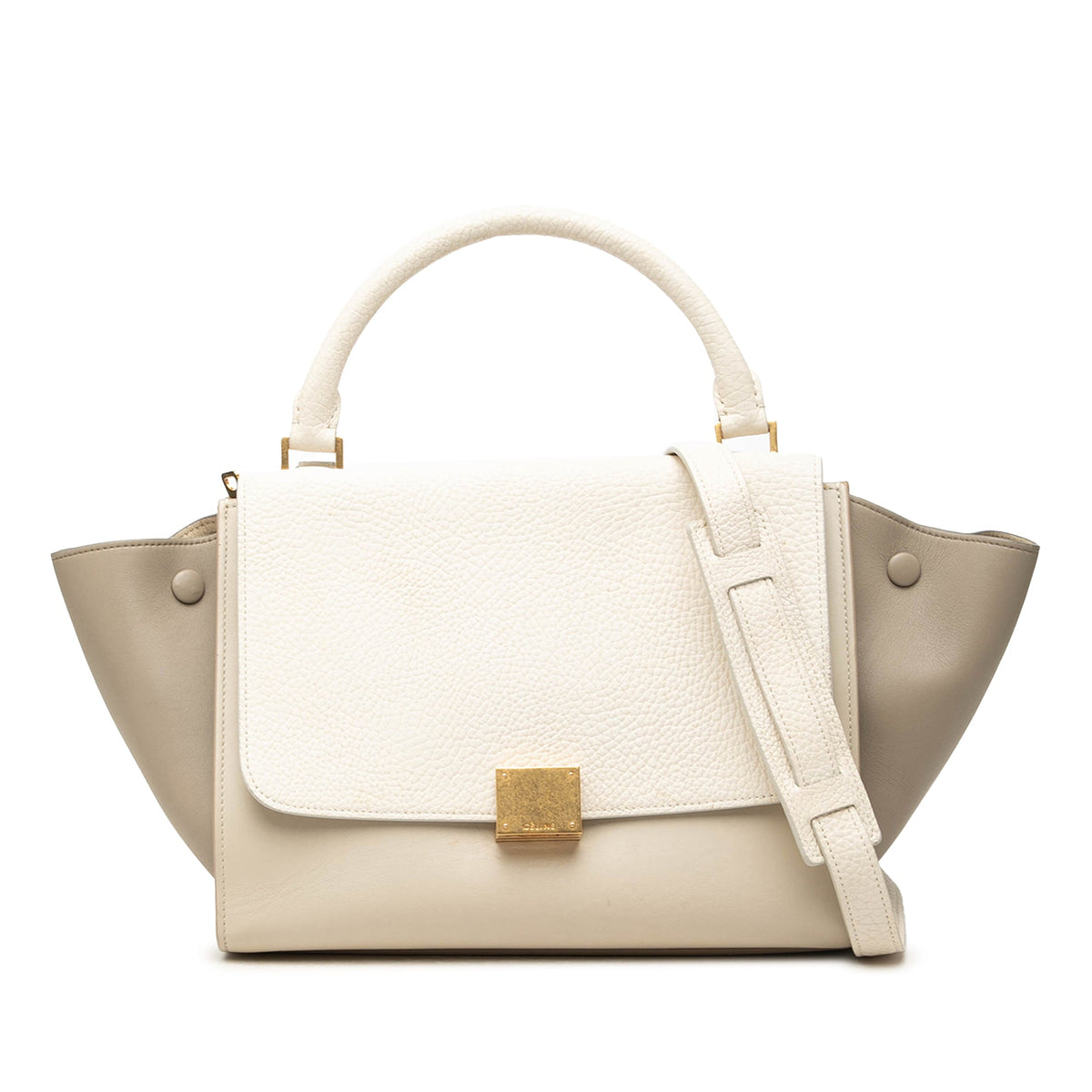 Celine Small Tricolor Calfskin Trapeze Satchel — Brown