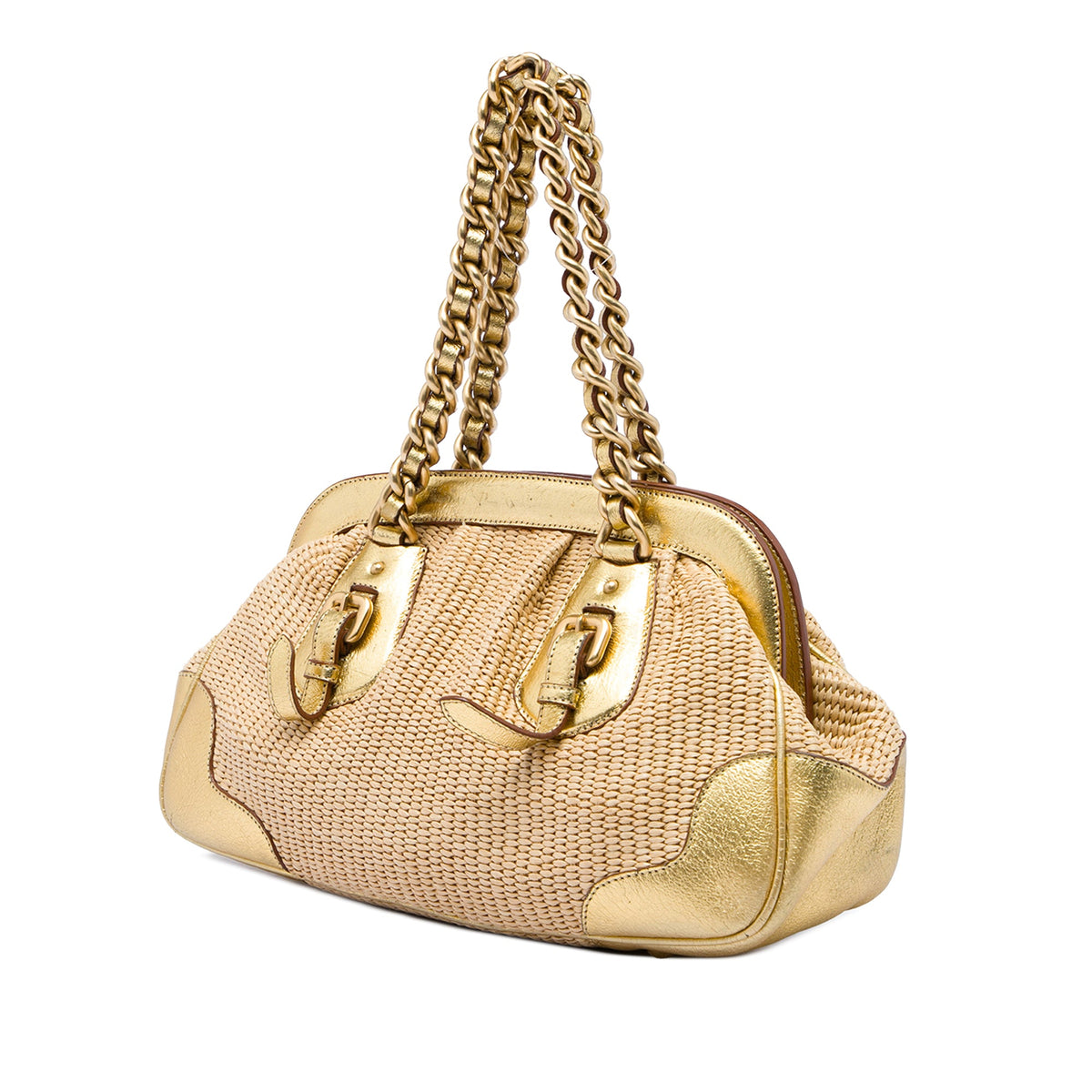 Prada Cinghiale Trimmed Paglia Shoulder Bag