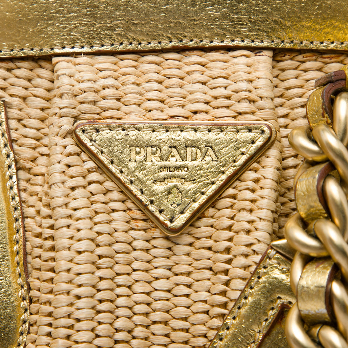 Prada Cinghiale Trimmed Paglia Shoulder Bag