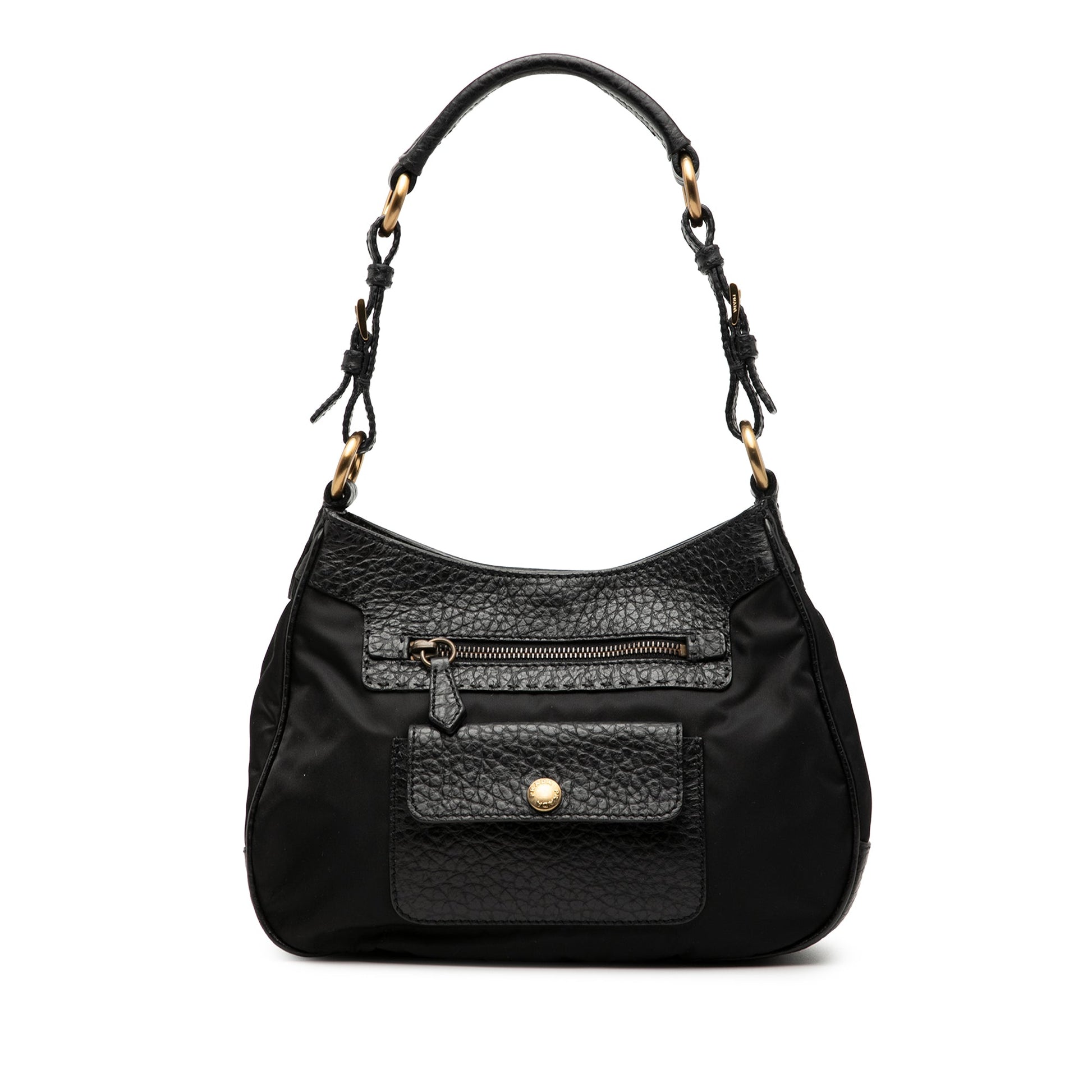 Prada Vitello Daino Trimmed Tessuto Shoulder Bag