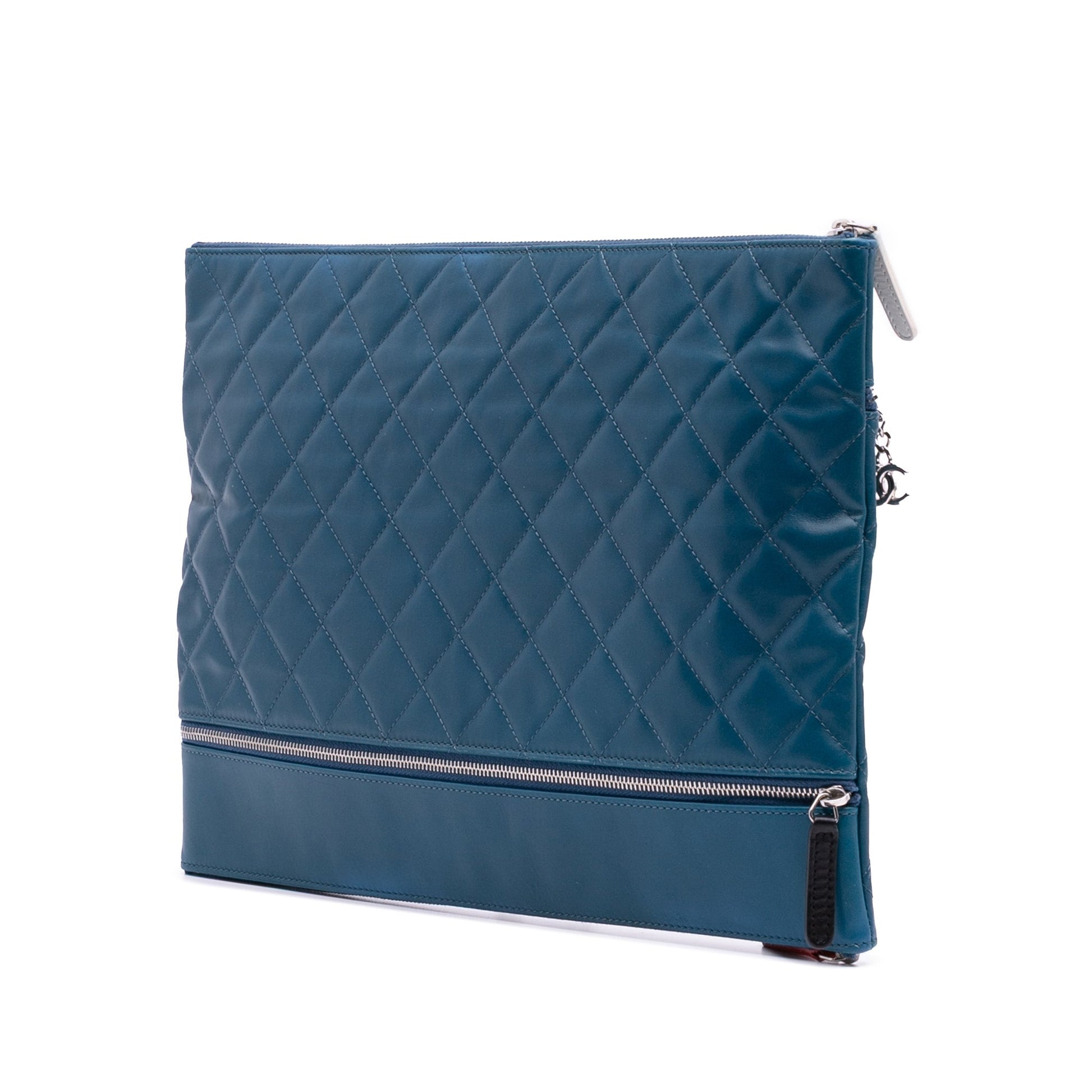 Chanel Quilted Lambskin Multi Zip Case Clutch