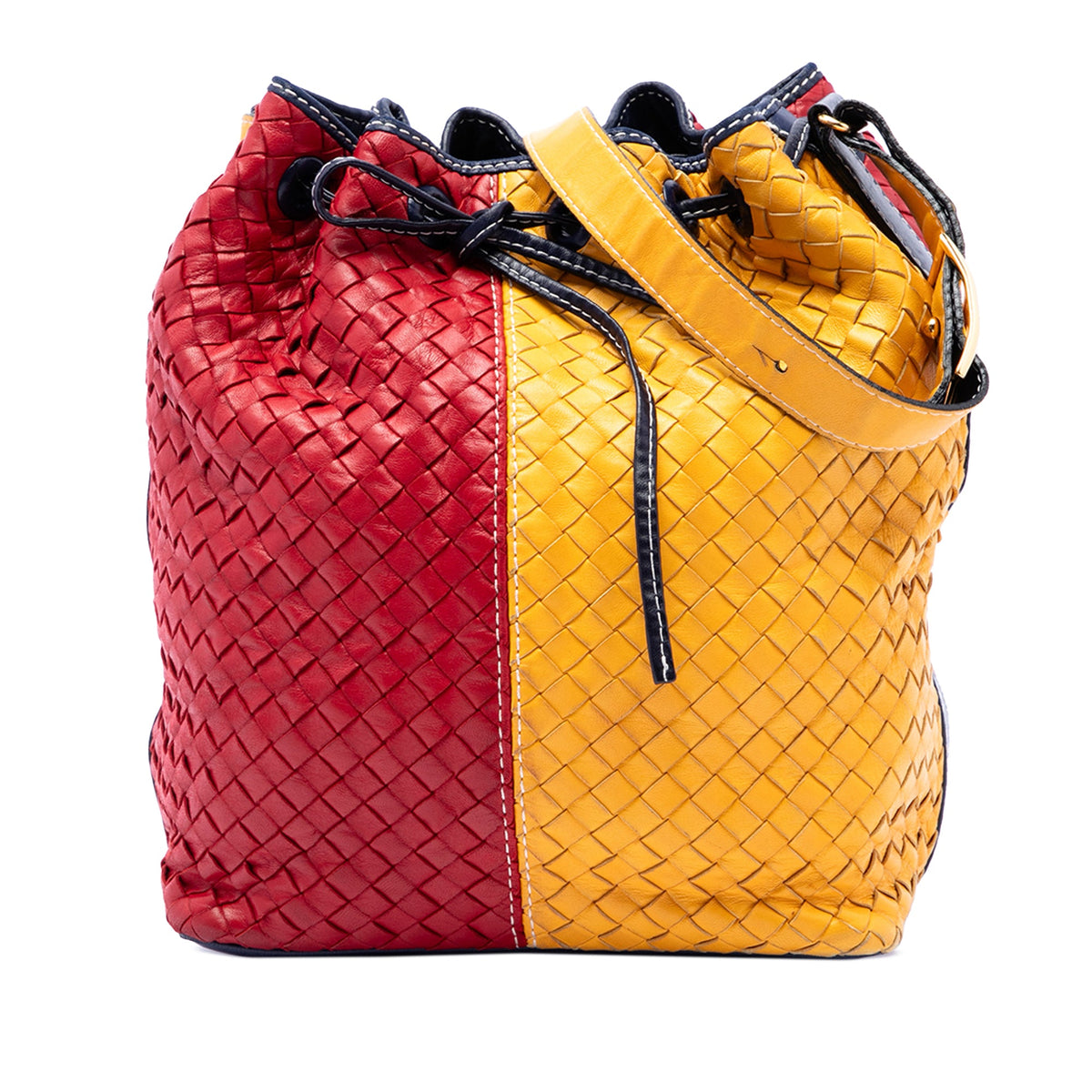 Bottega Veneta Tricolor Nappa Intrecciato Drawstring Bucket Bag — Multi