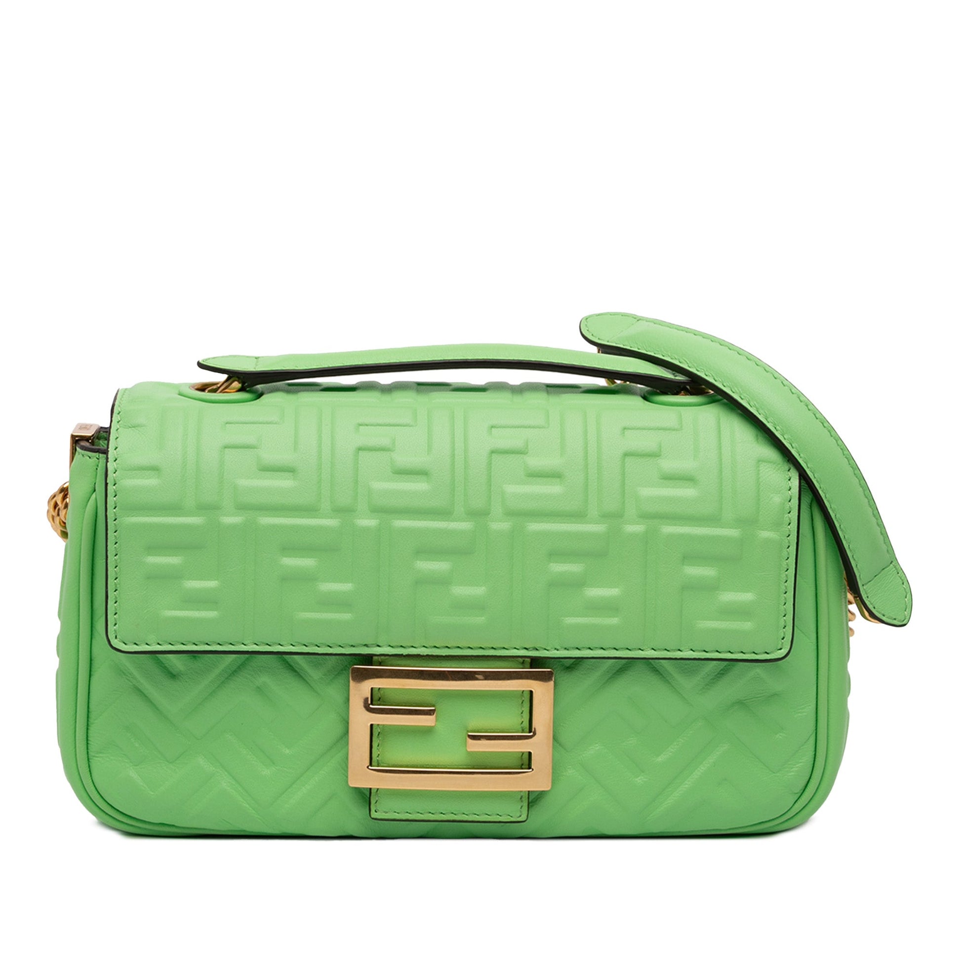 Fendi Small FF Nappa Embossed Chain Midi Baguette