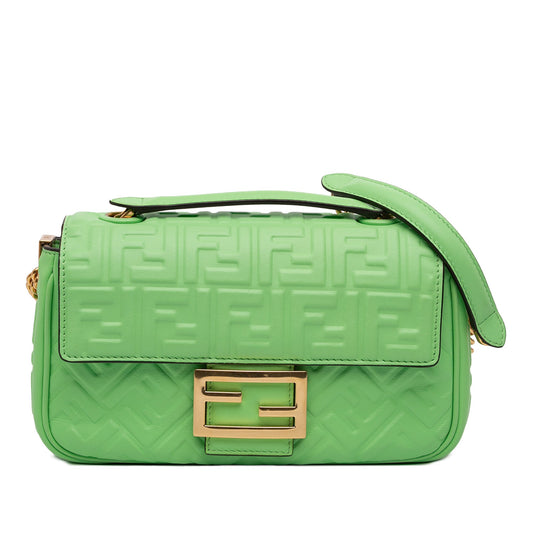 Fendi Small FF Nappa Embossed Chain Midi Baguette