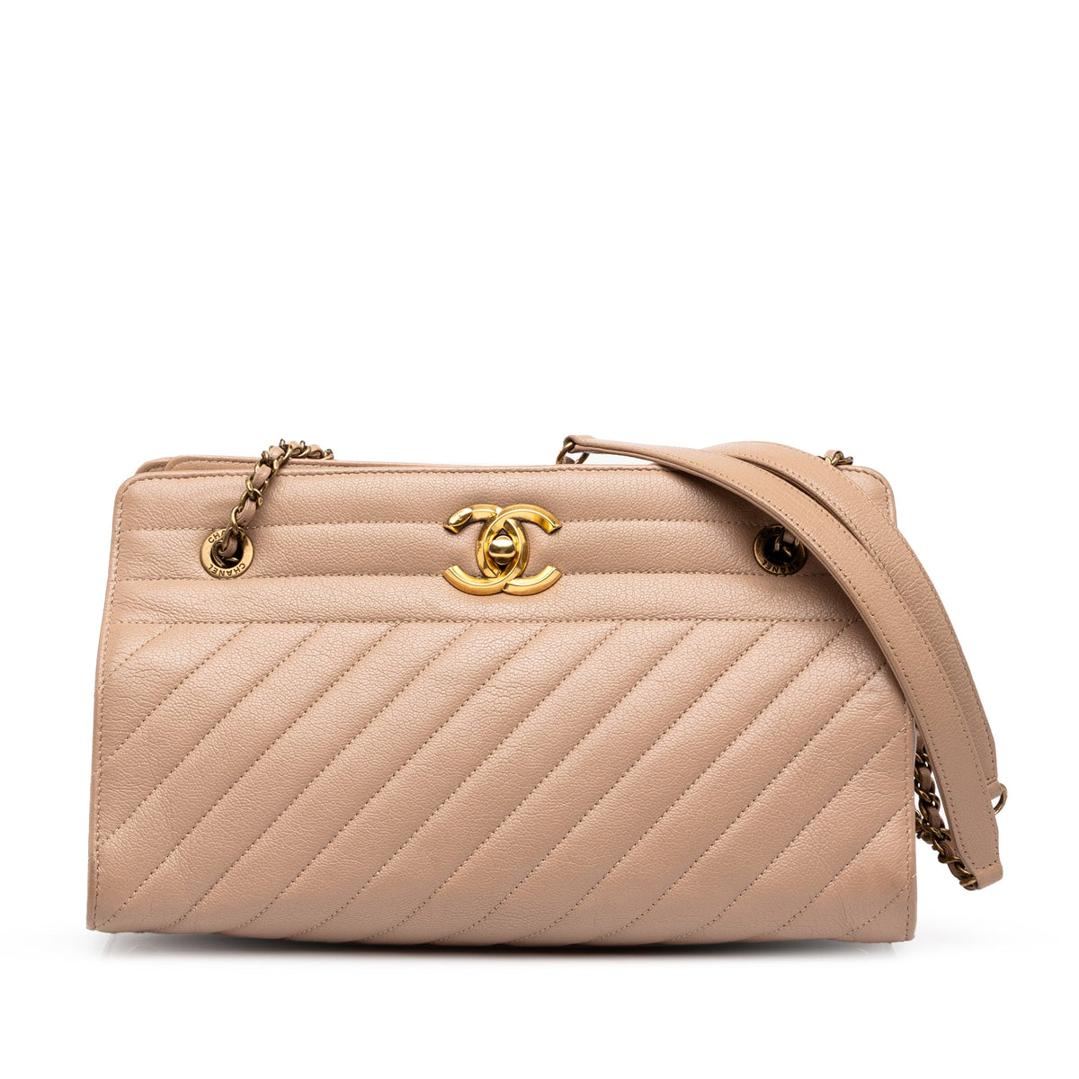 Chanel CC Diagonal Quilted Goatskin Tote