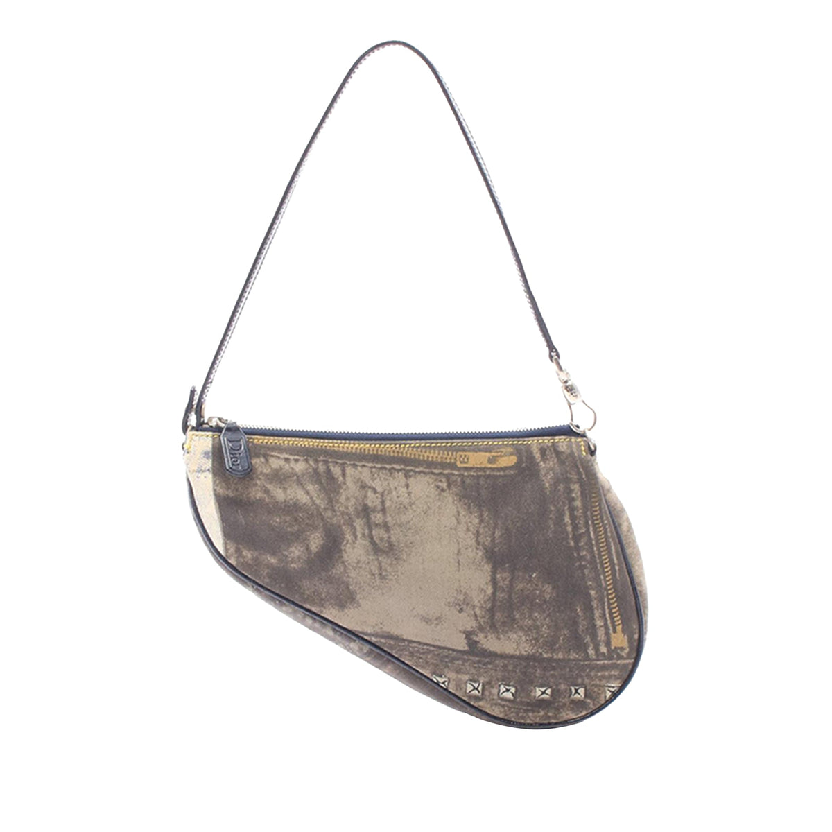 Dior Mini Canvas Denim Print Saddle Pochette — Blue