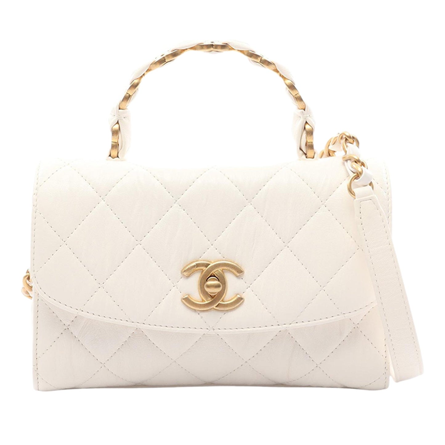 Chanel Mini Quilted Crumpled Lambskin CC Links Top Handle Flap