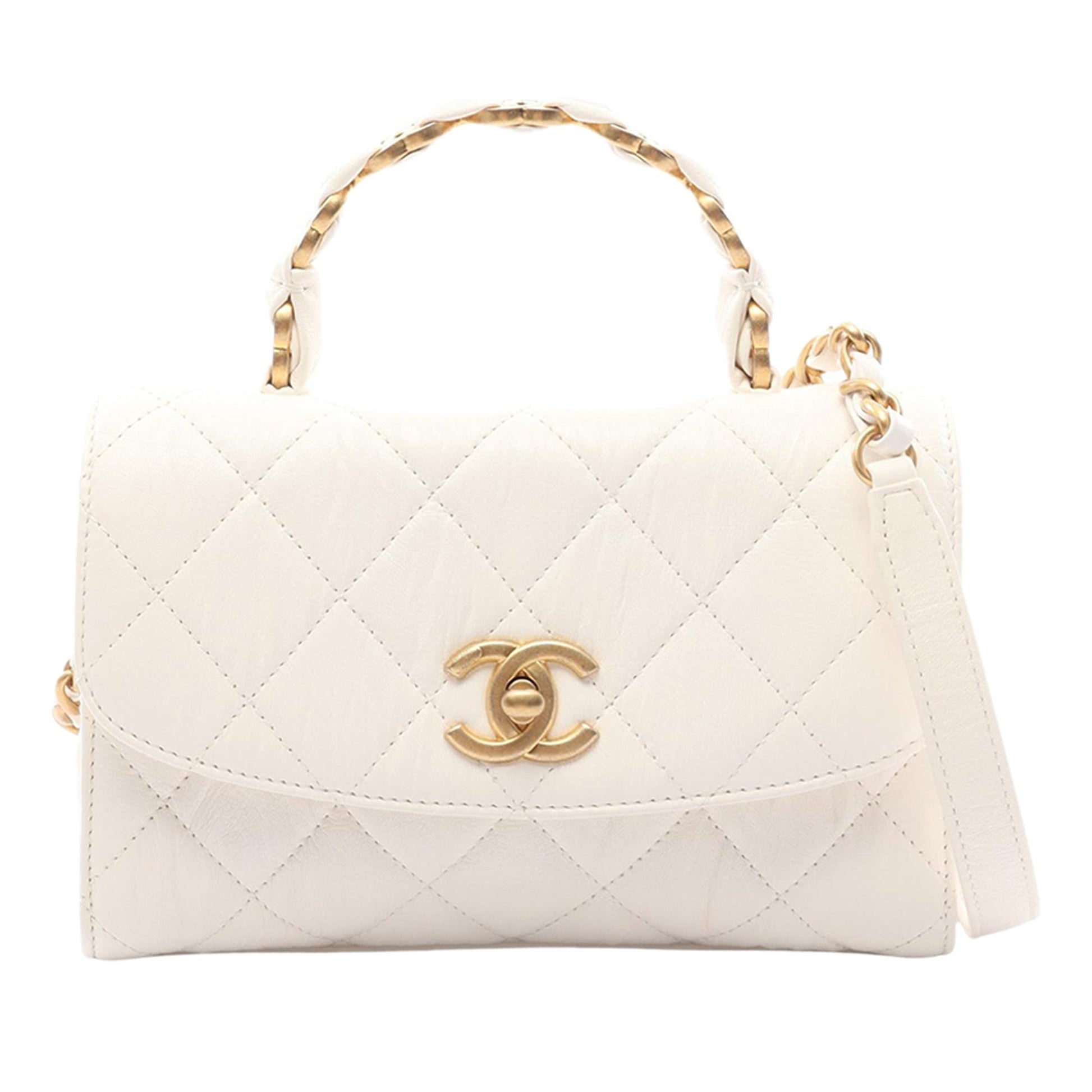 Chanel Mini Quilted Crumpled Lambskin CC Links Top Handle Flap
