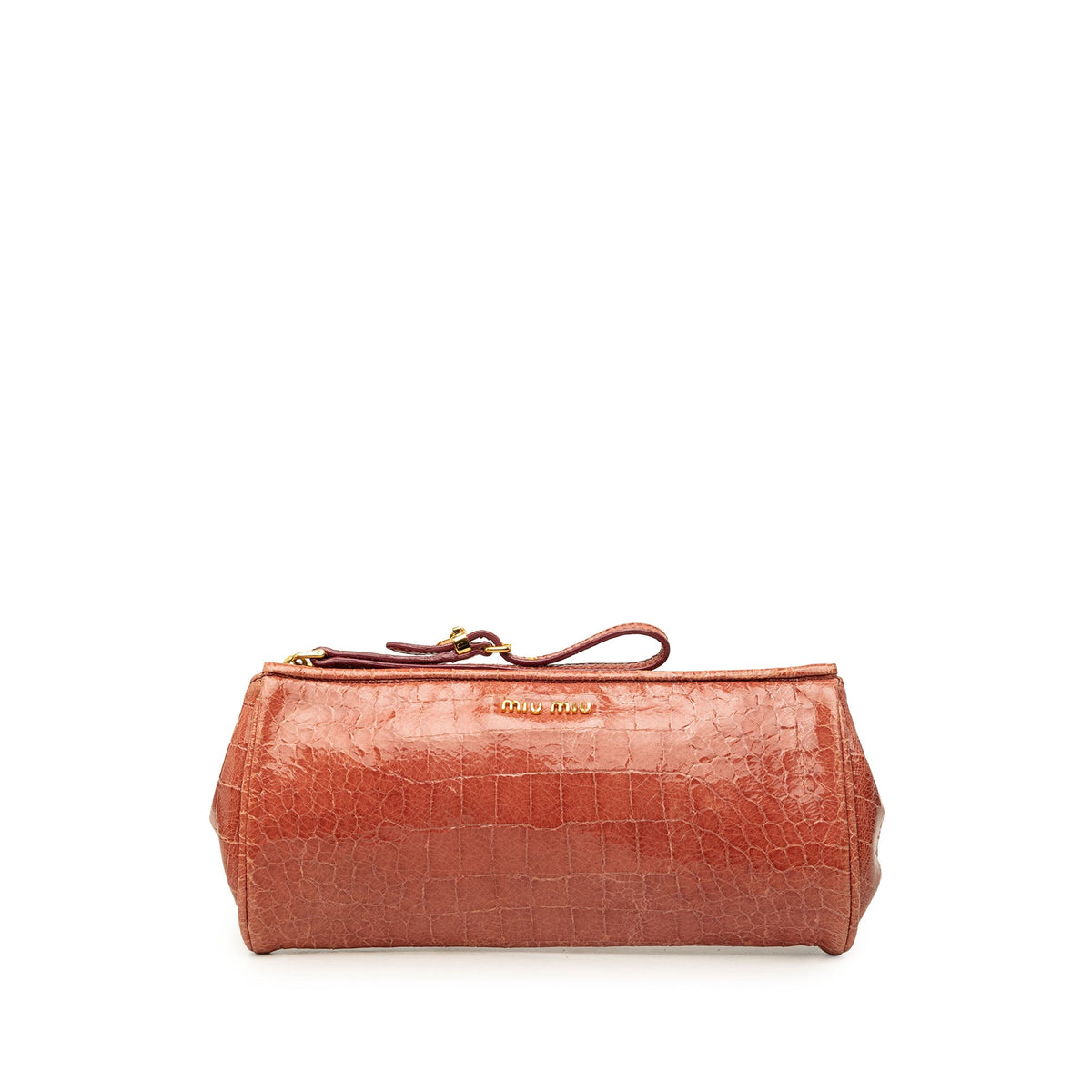 Miu Miu Croc Embossed Patent Saint Cocco Lux Wristlet — Pink