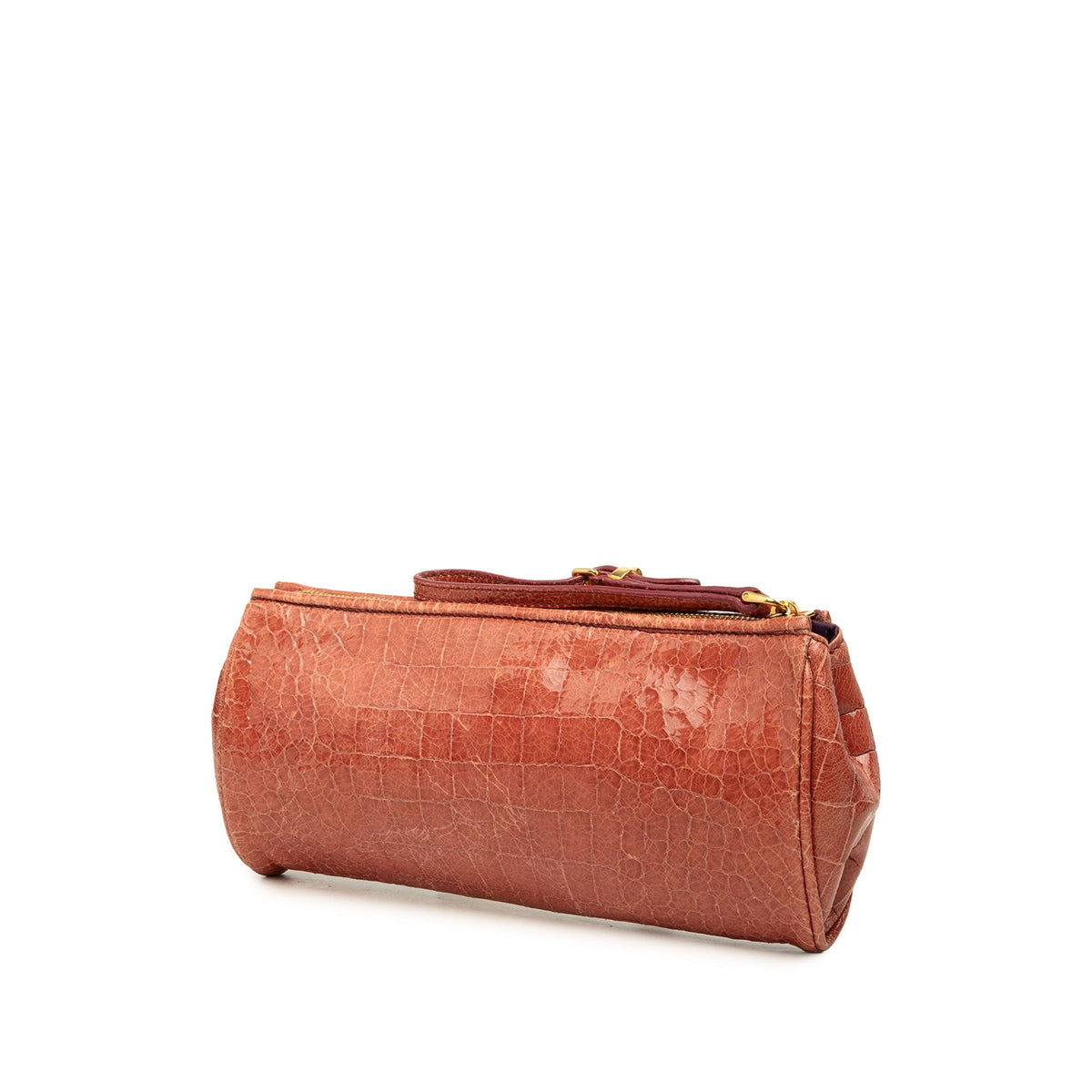 Miu Miu Croc Embossed Patent Saint Cocco Lux Wristlet — Pink