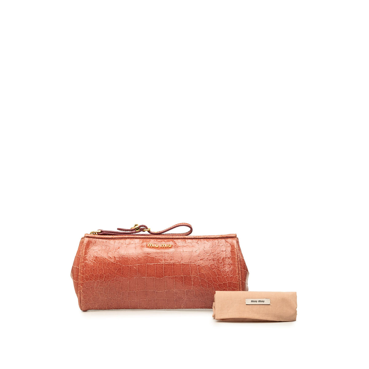 Miu Miu Croc Embossed Patent Saint Cocco Lux Wristlet — Pink