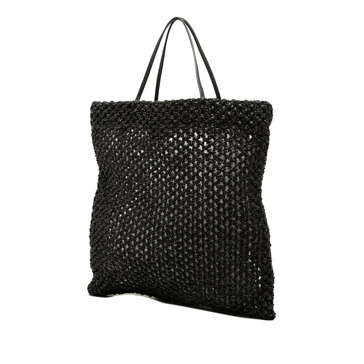 The Row Mini Raffia Barn Tote — Black