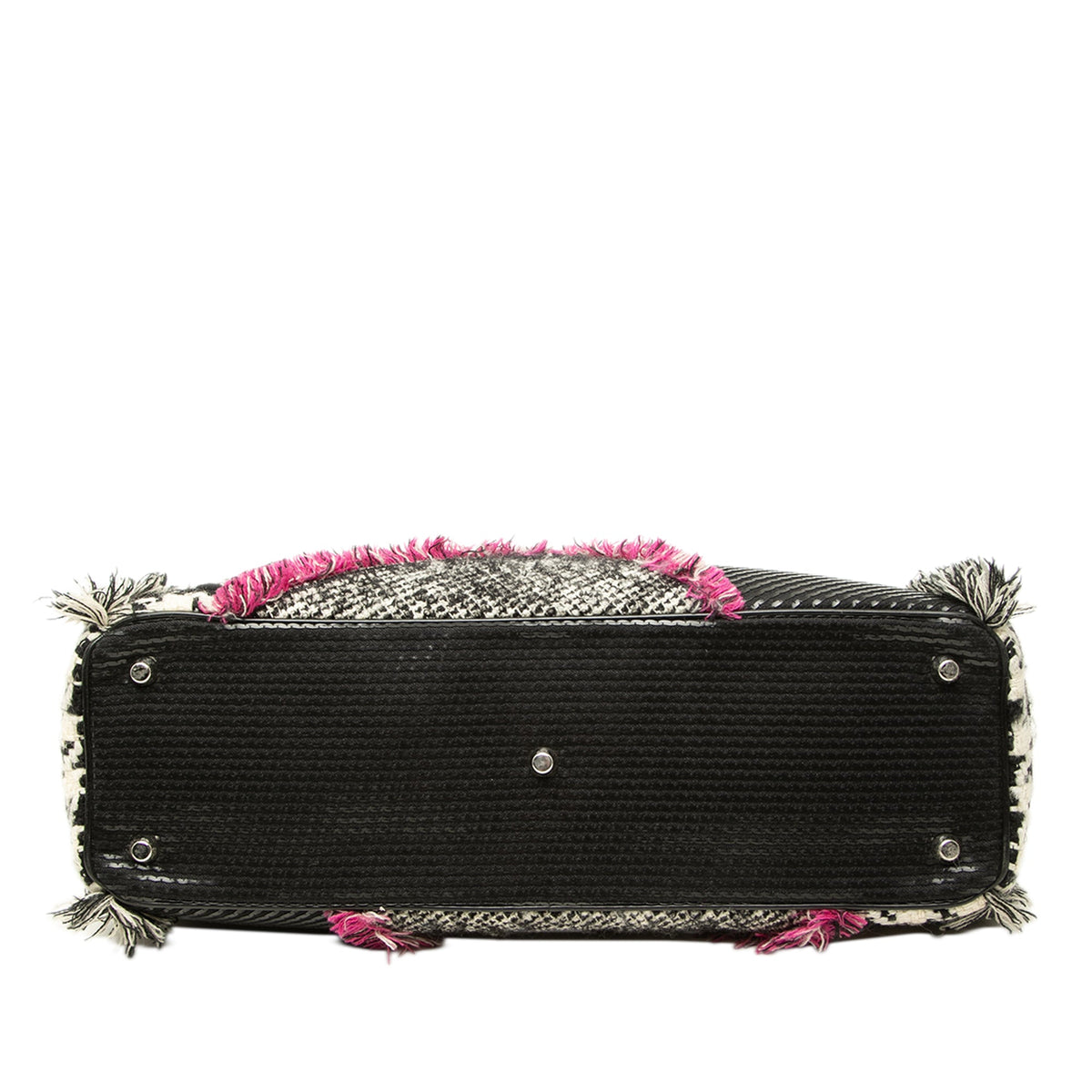 Dior Limited Edition Large Tweed Houndstooth Patchwork Diorissimo Satchel — Black