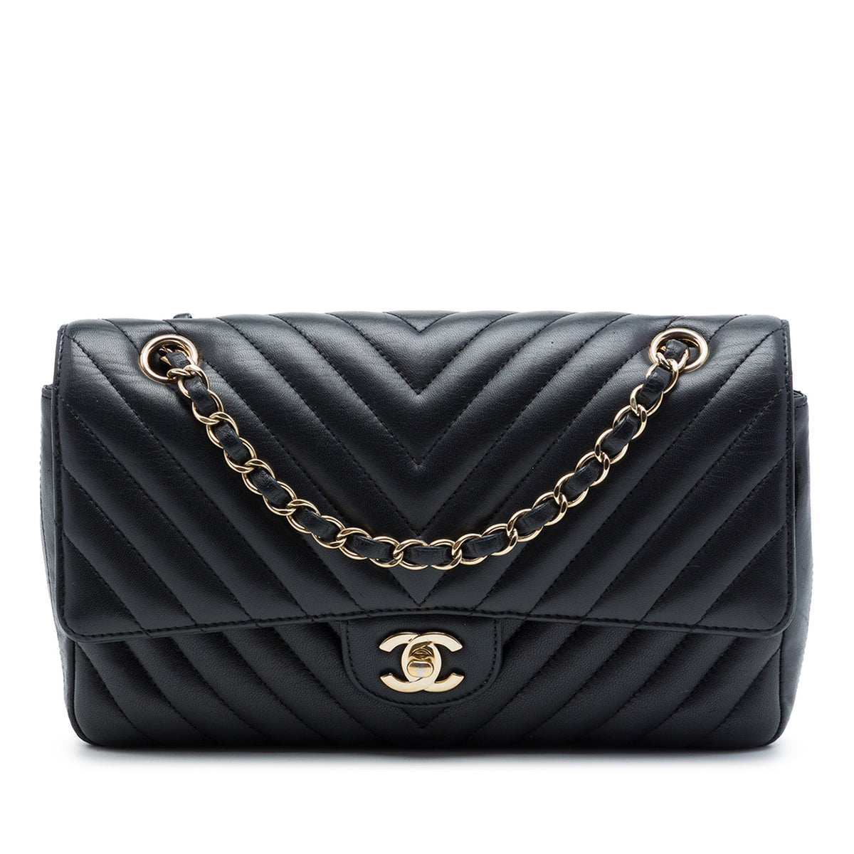 Chanel Medium Classic Chevron Crumpled Calfskin Double Flap