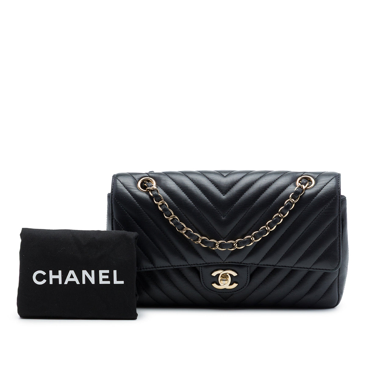 Chanel Medium Classic Chevron Crumpled Calfskin Double Flap