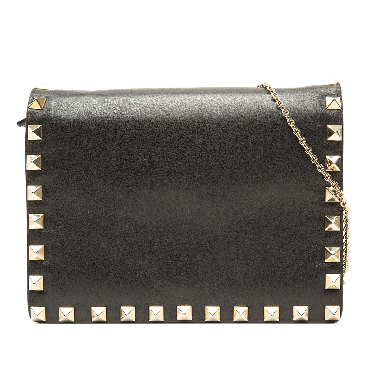 Valentino Leather Rockstud Wallet On Chain — Black