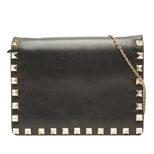 Valentino Leather Rockstud Wallet On Chain — Black