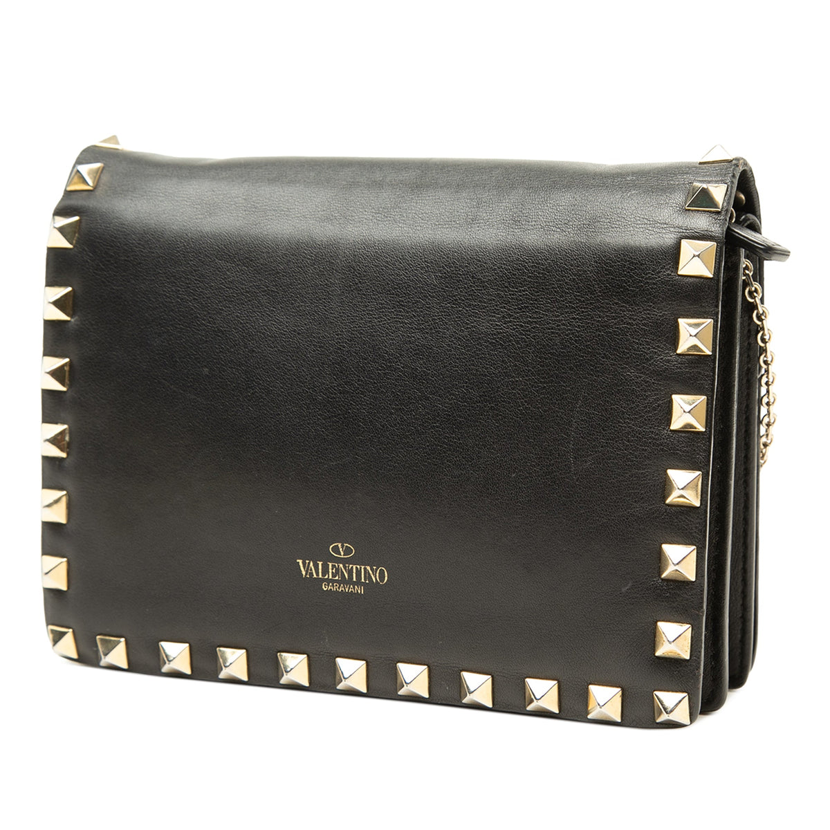 Valentino Leather Rockstud Wallet On Chain — Black