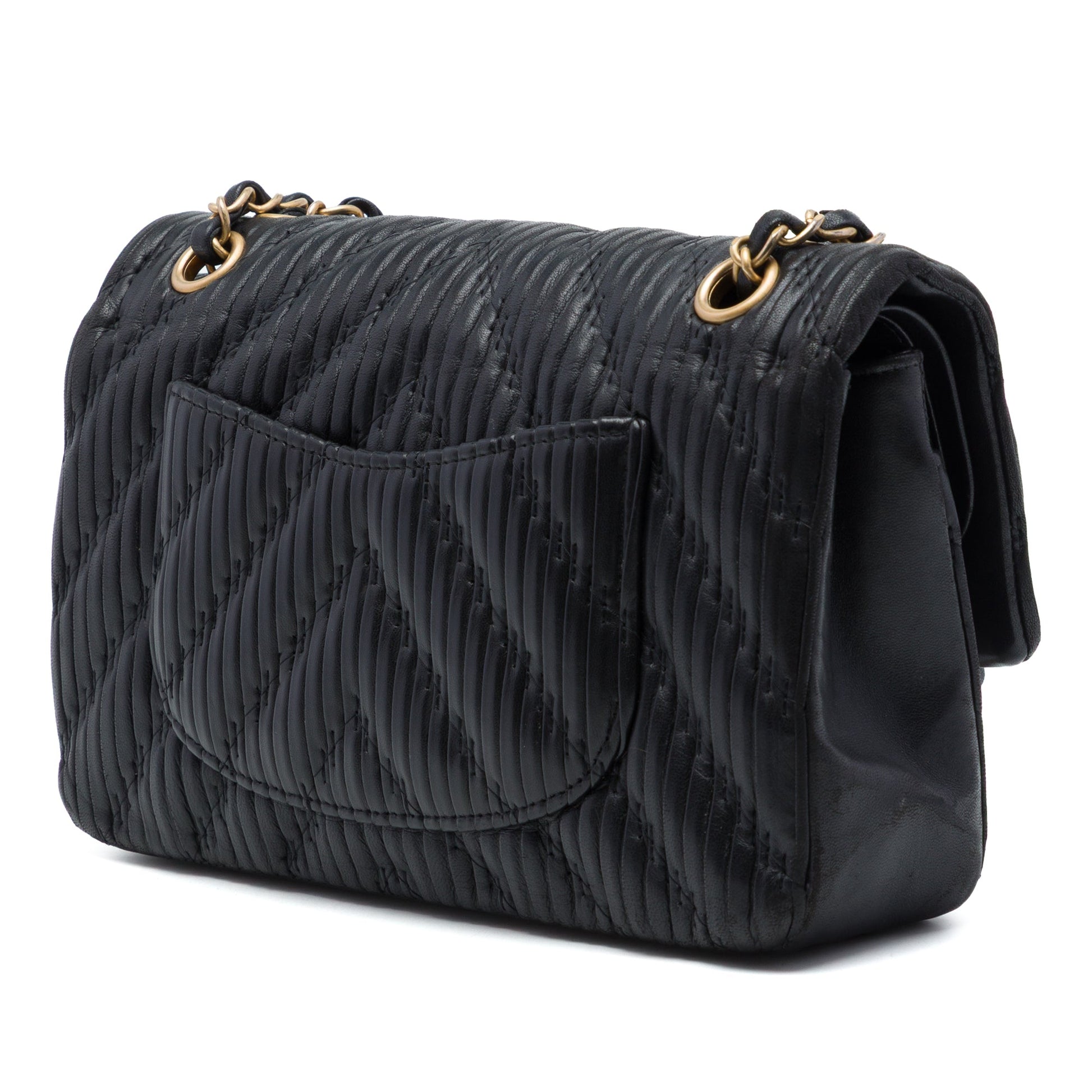 Chanel Medium Classic Chevron Calfskin Pleated Double Flap